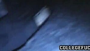 Petite Brunette Coed Teases Before Hard Pussy Pounding at University Party