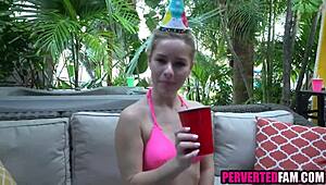 imagine stepdaughter unwraps her tight teen pussy as birthday gift for stepdad's hard cock!