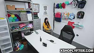 Shoplifter teen Judy Jolie gags on big cock during rough store doggystyle search