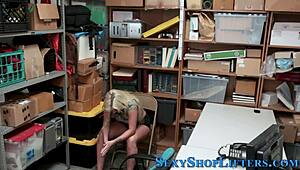 The busty teen 18+ kneels eagerly sucking and stroking cock in reality