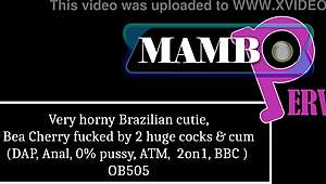 Brazilian Bea Cherry Handles Two Huge Cocks Anal