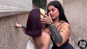 Guy grabs college party girl for alley fuck with her tight body