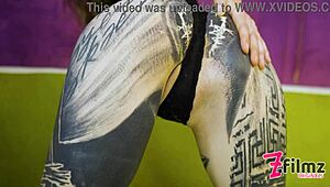 Alternative hippie tattooed teen stuffs toys in small titted skinny pussy moaning sloppy first time.