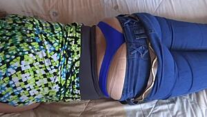 stepmom lets me jerk off while she flashes her huge hairy pussy and ass