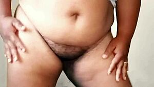 Chubby homemade wife tries neighbor's thong on big ass tits