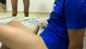 Skinny blonde college girl spits and sucks exotic cock again... mouth full of cum at home?