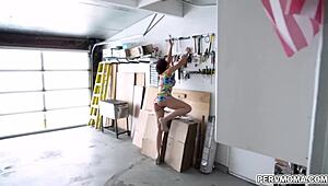 Horny stepmom Savana Styles blows stepson deep then rides his big cock rough in garage