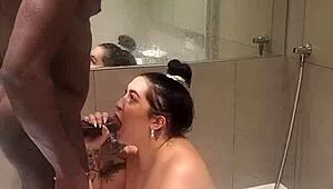 rosina's gagging on tony's thick cock in the shower 😩💦... damn steamy suck-off