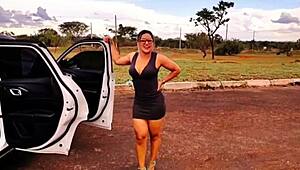 stepmom catches me in her car then surprises with outdoor anal squirting creampie