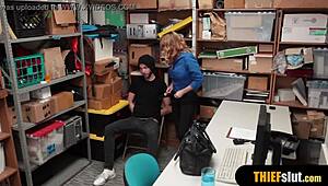 Hot blonde milf security guard catches thief, bends for rough tits-bouncing doggystyle fuck