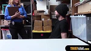 Hot blonde milf security guard catches thief, bends for rough tits-bouncing doggystyle fuck