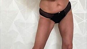 Milf performs taboo handjob insemination with food eggs on huge tits