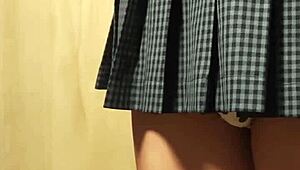 Overwhelmed by huge tits teen maid's shiny anal buttplug tease in uniform