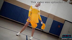 Petite Blonde Milf Cheerleader Lennon Elizabeth Strips Clothes Ripped On Bball Court!