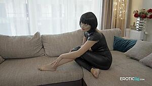 Gorgeous femdom slave spits on toes while you jerk off to her bare feet humiliation