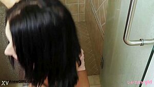 Brunette BOMBSHELL Steps into Shower, Teasing Petite Curves on SOFA After CASTING