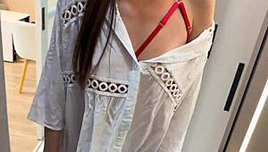 cum blasts unfaithful stepmom's mouth after doggystyle before christmas party!