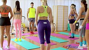 Yoga teacher calls student after class for steamy gym threesome