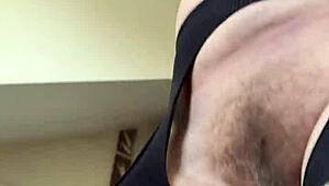 Hairy European Milf Housewife Stretches Beaver in Gym Fishnets Workout