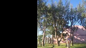 madrasta struts in new bikini around the home garden, flashing her fat ass and tits for stepson