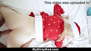 stepdaughter deepthroats stepdad's big dick for christmas gifts on mydirtydad