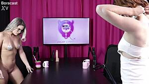 hot blonde and redhead strippers get tantric massage turning lesbian swingers