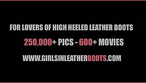 Kinky milf spreads panties over nylon legs teases leather boots and ass for fetish play