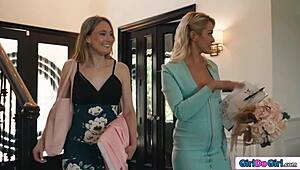 two milf mothers-in-law lick wet pussies and strapon anal pound!