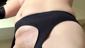 Hairy European Milf Housewife Stretches Beaver in Gym Fishnets Workout