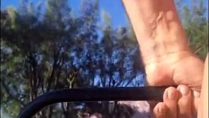 madrasta struts in new bikini around the home garden, flashing her fat ass and tits for stepson