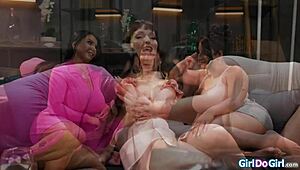 With others gone these two milfs finger shaved pussies lick clits and trib to explosive orgasms