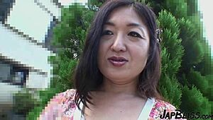 The seductive Japanese milf with big tits begs for a deep creampie finish after hardcore pounding.