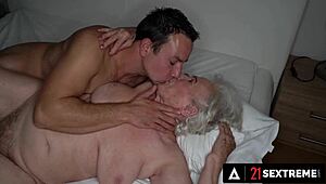 horny granny cheats on husband with hard cock stretching her hairy old pussy in wild 21sextreme fuck