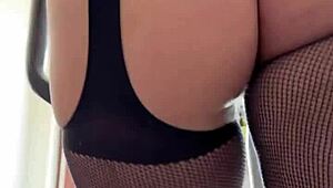 Hairy European Milf Housewife Stretches Beaver in Gym Fishnets Workout