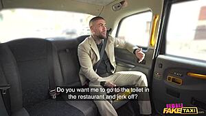 sexy athletic redhead in taxi gives sloppy blowjob and bends over for doggystyle pounding