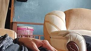 young latina teases panties during intimate living room play