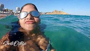 Pornstar Sheila Ortega sucks cock and fucks hard underwater snorkeling