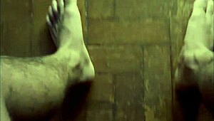 brazilian hunk flexes massive feet alongside his throbbing monster cock