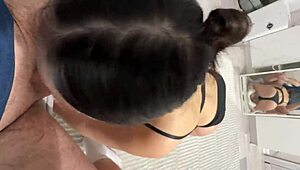 brunette teen student teases with homemade blowjob begging for hot cum in her tight mouth