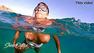 Pornstar Sheila Ortega sucks cock and fucks hard underwater snorkeling