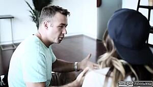 stepbrother rams cock into lesbian stepsister's shaved pussy and ass