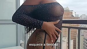 brazilian latina athletic tattooed fitness girlfriend in see-through lingerie gets her exotic cute ass and pussy fucked hard on the 14th floor
