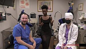 RINA AREMS SPREADS SHAVED PUSSY FOR NURSE LATEX CHECKUP!