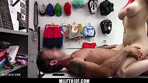 Milf thief caught stealing gets punished with big tits and doggystyle in shop 🚨🍑