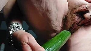 hey oma, ever wonder how that hairy granny beaver gets fucked by a cucumber?