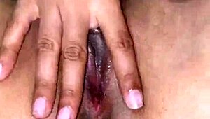 sexy teen 18+ touches natural small tits and tight pink hairy pussy close-up