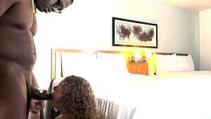 Blacvenum fucks Kween Bunny's huge saggy tits in hotel missionary with sloppy deepthroat cum mouthful