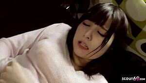 petite japanese 18+ seduced into first pov blowjob by old man cumshot