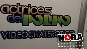 Spanish teen babes do erotic lesbian cunilingus on public webcam holiday party