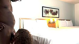 Blacvenum fucks Kween Bunny's huge saggy tits in hotel missionary with sloppy deepthroat cum mouthful